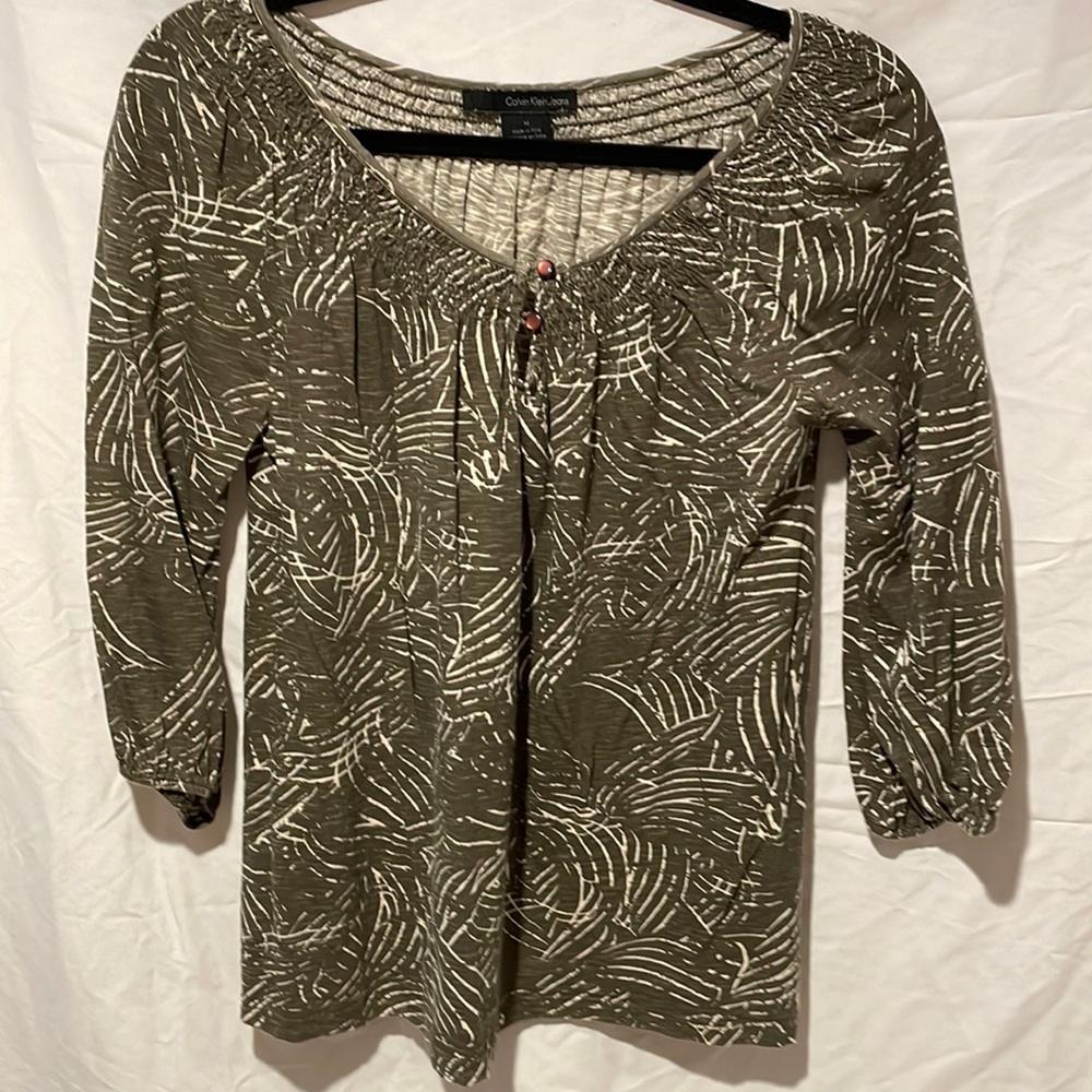 Calvin Klein Olive/cream printed top